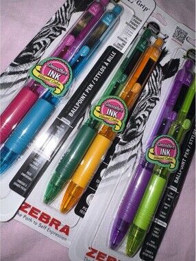 NEW (3 packs) Zebra Retractable Ballpoint Fine Point Colored Ink Pens - 6 colors